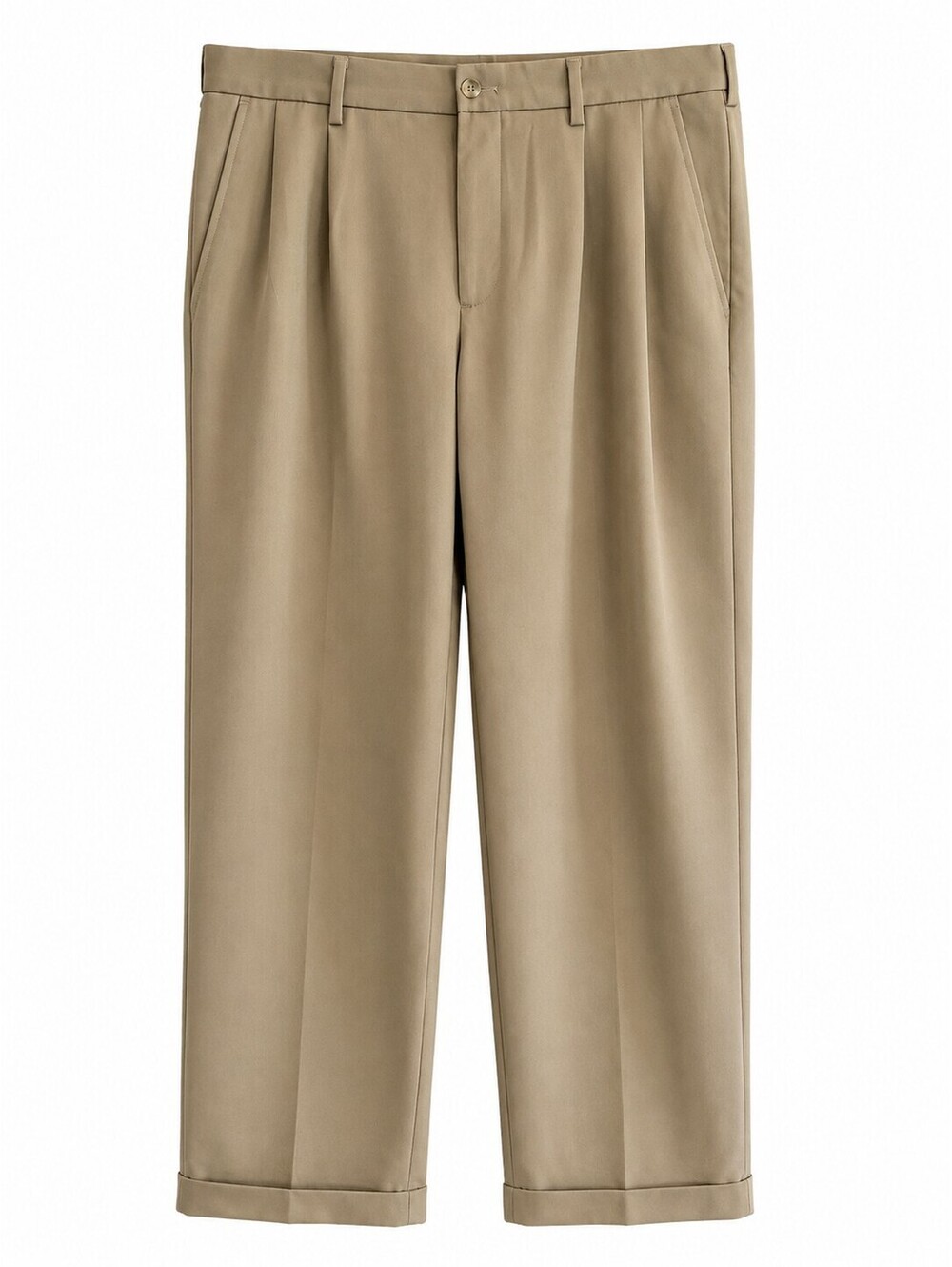 Van Heusen Traveler Mens 34x34 Khaki Pleated Dress Pants Cuffed Preppy